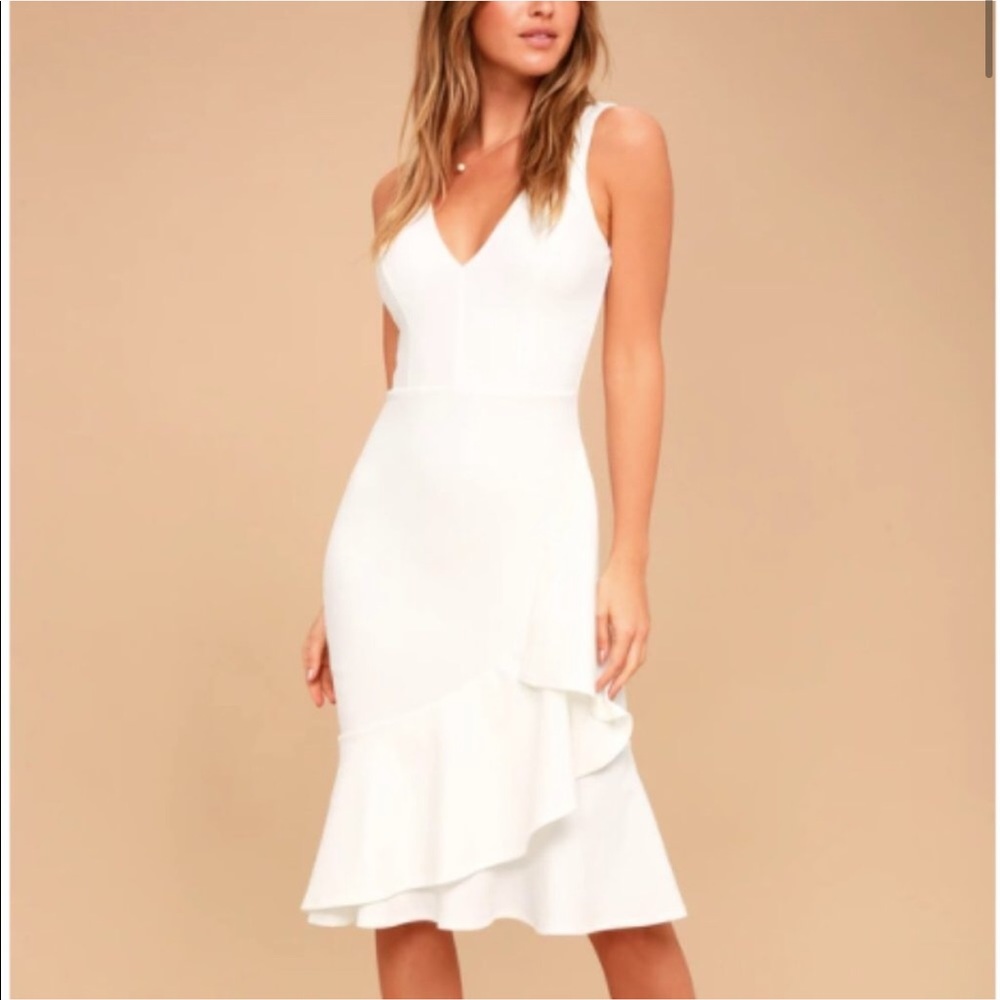 Lulu's White/Ivory Ruffle Front Dress